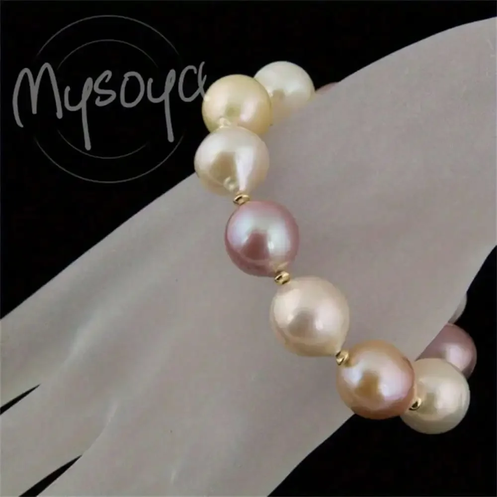 

MYSOYA Candy Color Edison Freshwater Pearl Bracelet 10-11mm Pearls Gift Box June Birthstone Gift Wedding Gift Anniversary Gift