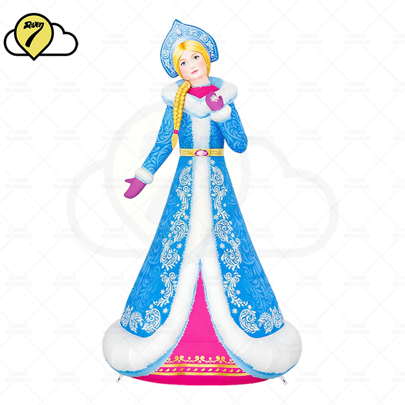 2025 Giant blue Christmas Snowman inflatable Cartoon Character Queen Blue Dress Inflatable Women For Christmas Decoration