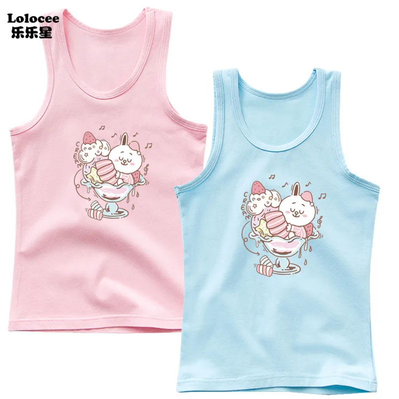 Girls Ice Cream Tank Tops Kids Rabbit Print Sleeveless T-shirt 2024 Summer Teenagers Tank Top Children's Cute Undershirts