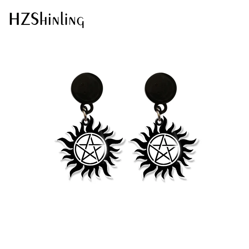 2023 New Arrival Fashion Supernatural Sam Dean Winchester Graffiti Handmade Acrylic Epoxy Drop Dangle Earrings