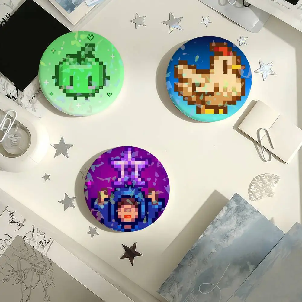 Game Stardew Valley cute chiken Laser Badge Pins Handmade Brooches for Backpack Gifts Bag Decor Fans Collect