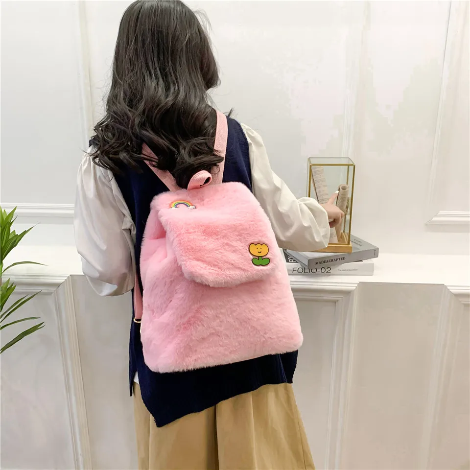 

Y2K Fluffy Backpacks For Women 2023 Winter Shoulders Bag Fur Knapsack Soft Packbag Furry Rucksack Student Mochila Plush Book Bag