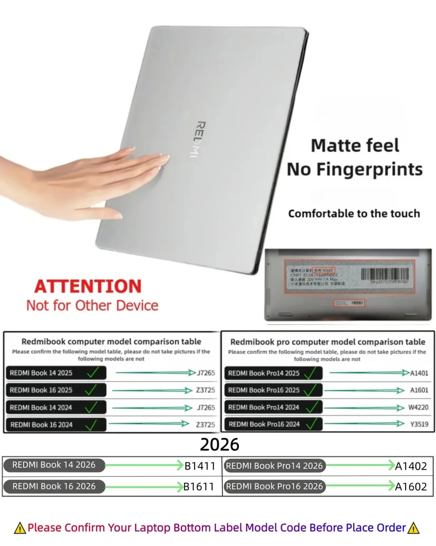 Frosted Slim Shockproof Hard Cover for Xiaomi Redmi Book 14/16 & Pro 14/16 2024-2026 Precise Cutouts Anti-Scratch Notebook Shell