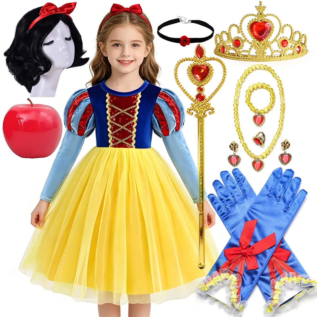 

2026 Summer Baby Girl Cosplay Snow White Halloween Carnival Costume Party Dress Vestidos Ball Gown Dress Up Princess Costume Set