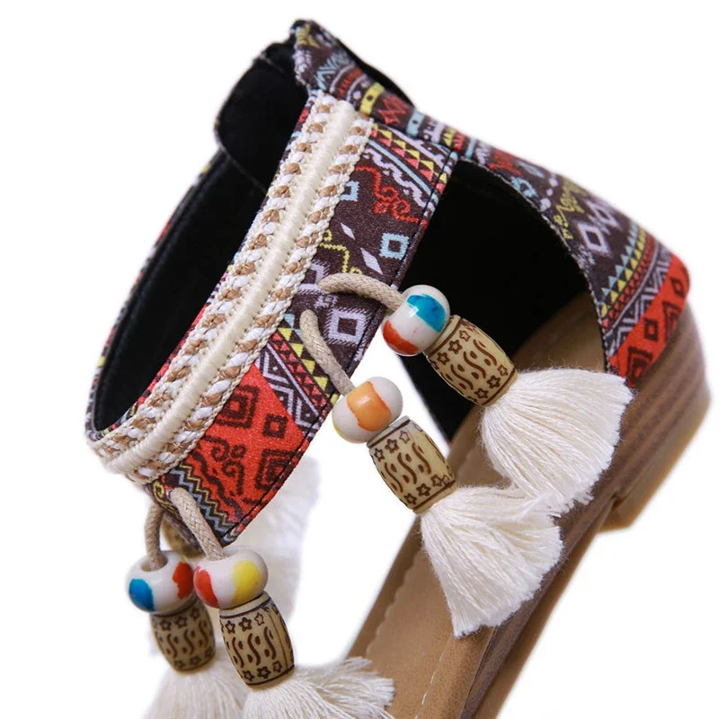 BEYARNE Women Sandals Summer Ladies Bohemian Ethnic Style Flat Shoes Female Sandals Rhinestone Sandals Beach Comfortable Slipper