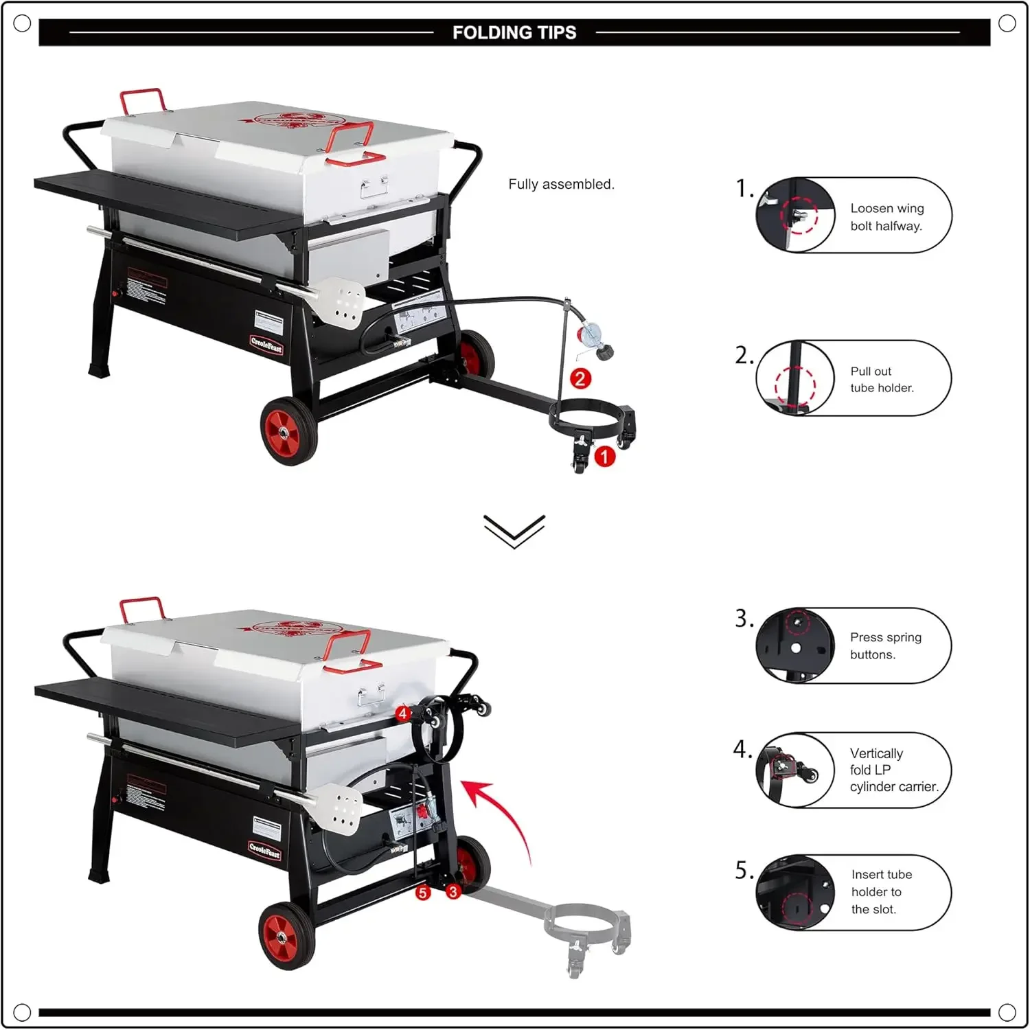CFB2001 Caldera de cangrejo de 150 QT, cocina de gas propano de doble saco para exteriores con montaje de cilindro plegable