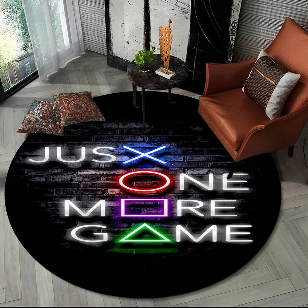 Cartoon Gamer Game Controller Round Area Rug,Circle Carpet Rug for Living Room Children's Bedroom Sofa Decor,Non-slip Floor Mat