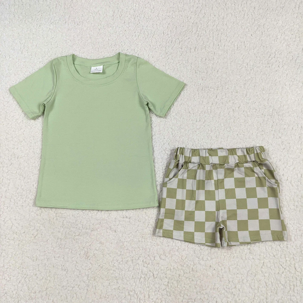 

Baby Boys Green Plaid Short Sleeve Top with Matching Plaid Shorts Summer Outfit Set Kids Boys Clothing Set