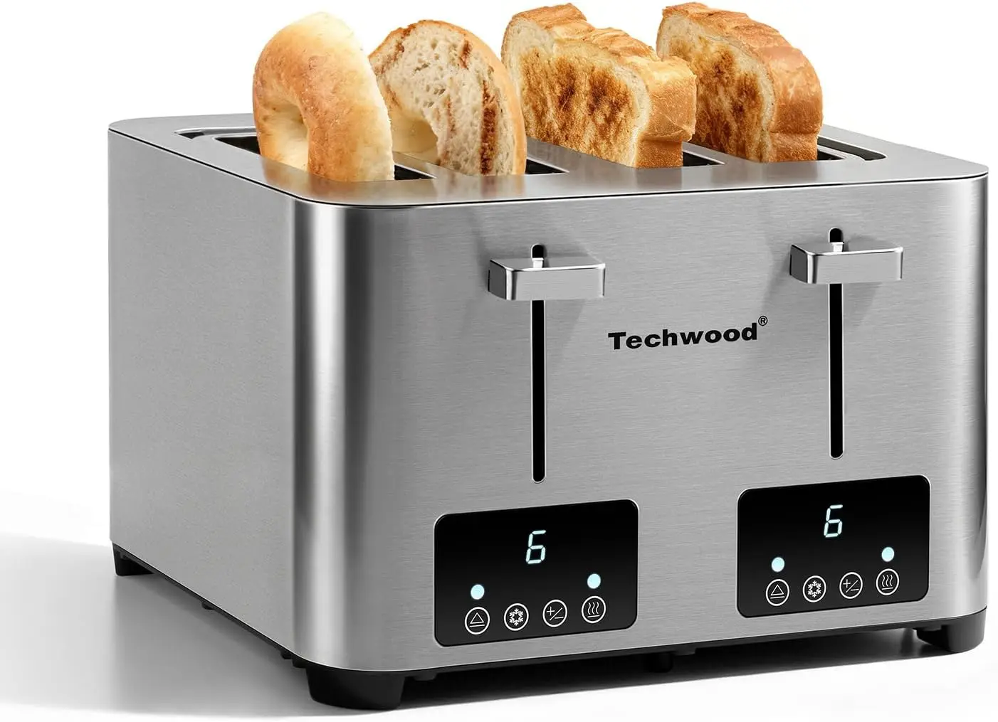 

4-Slice Toaster with LED Display, Wide Slots for Bagels & Waffles, 1500W, Cancel/Defrost Functions