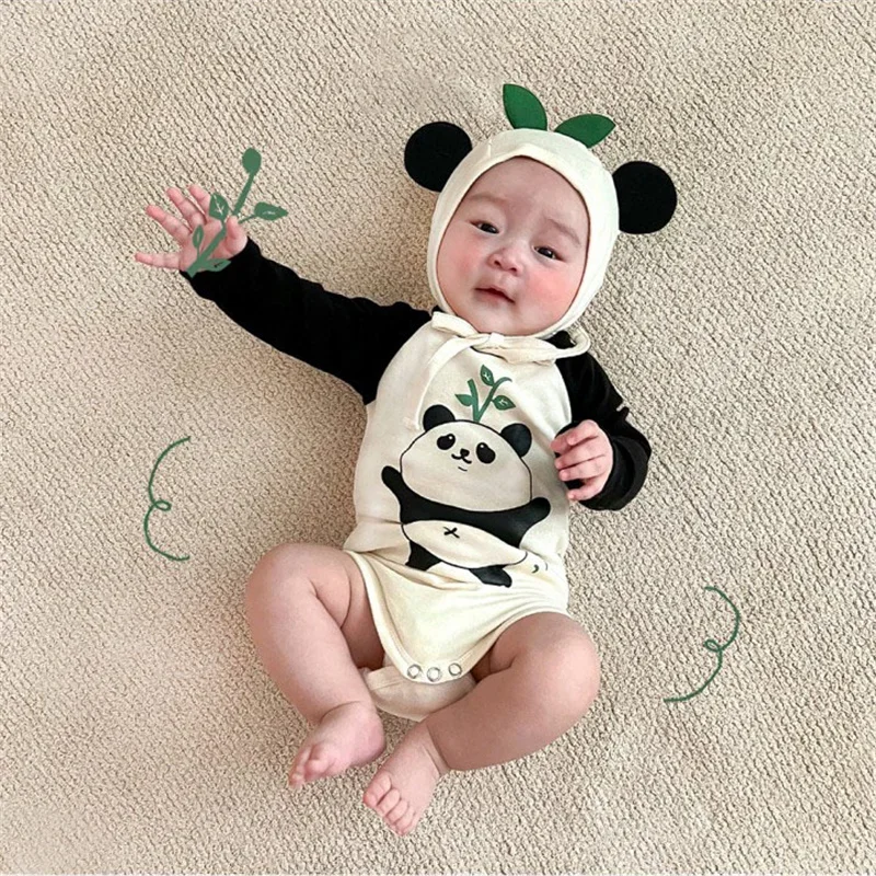 Newborn Baby Boys Girls Bodysuits Clothes Cartoon Panda Kawaii Long Sleeve Onesie Ropa Bebe With Hat Children's clothing