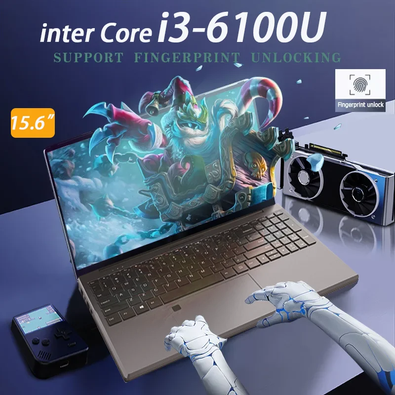 

Новый 15,6-дюймовый ноутбук с разблокировкой отпечатков пальцев, компьютер с Windows 11, офисный учебный ноутбук, игровой ПК, ноутбуки Intel i3-6100U, 16 ГБ
