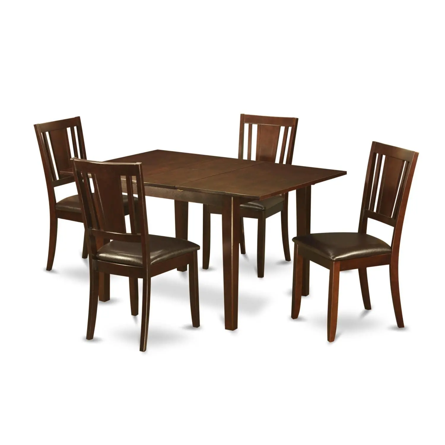 5 Piece Dining Set with Butterfly Leaf Table & 4 Faux Leather Chairs, 32x60 Inch Mahogany, Customized