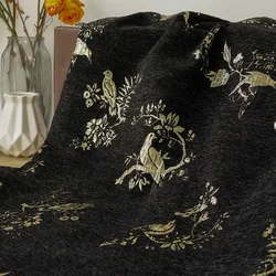 Chinese Style Gold Silk Flower and Bird Jacquard Fabric Women's Cheongsam Vest Jacket Diy Sewing Fabric