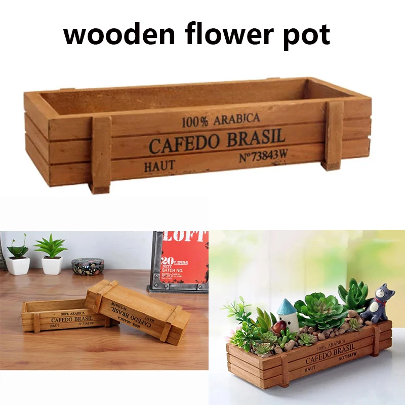 Wooden Flower pot Vintage Natural Garden Flower Planter Succulent Boxes Rectangle Wholesale Horticultural Wood Meat Flower Pot