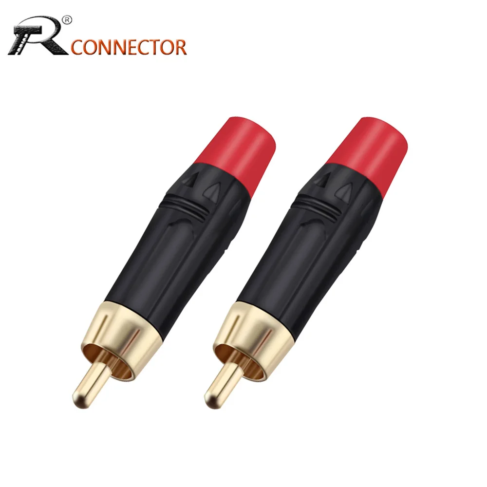 

100pc/50pairs RCA Male Connector Gold Plated Wire Connectors Professional Speaker Plug Cable Adapter Red+Black