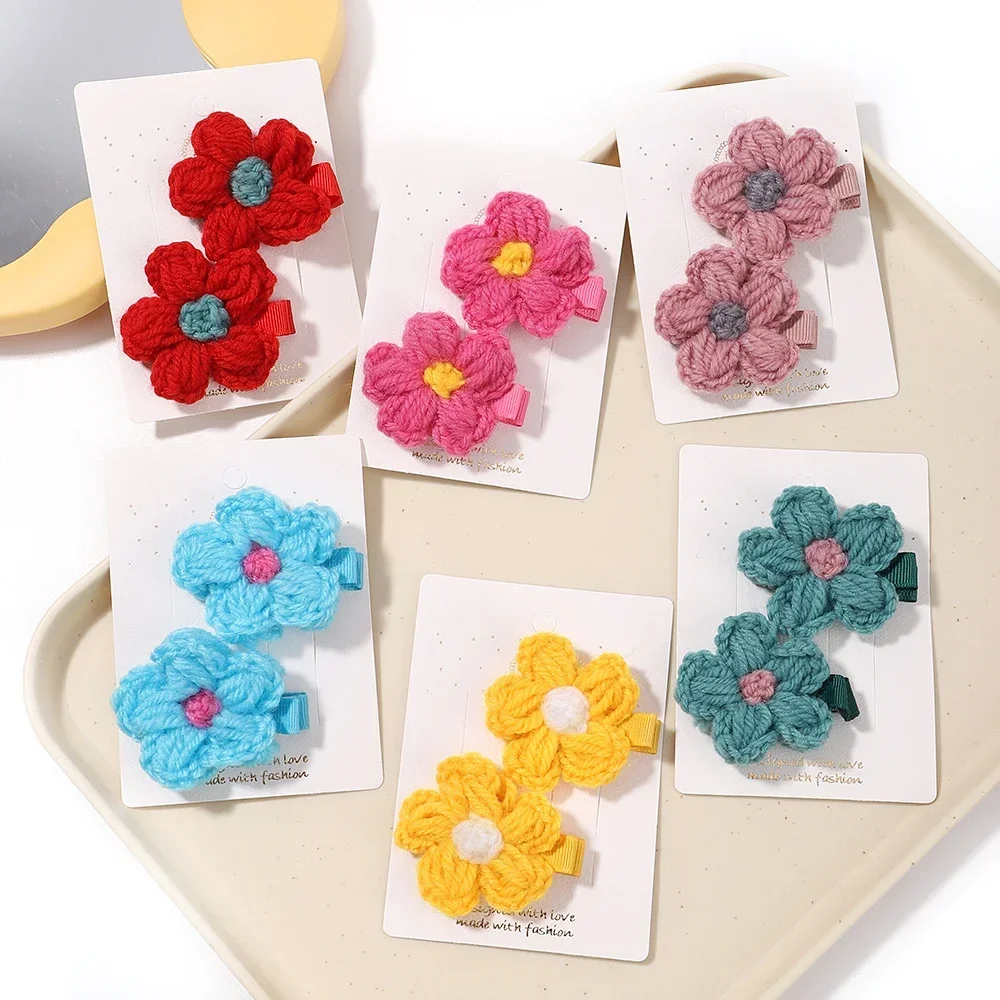 Lovely Hairclips Wool Knitting Flower Hairpin Cute Baby Girls Pretty Headwear Handmade Crochet Small Puff Hair Accessories