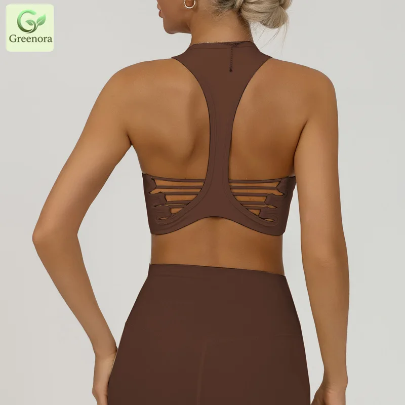 Greenora Sexy Backless Sports Bra Women Hollow Out Racerback Yoga Top Padded Fitness Crop Top Shockproof Gym Workout Underwear