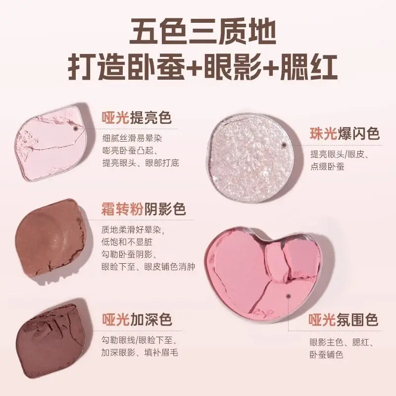 Heartbeat Bang Bang 5 colores máscara debajo de los ojos sombra de ojos de alto brillo maquillaje Natural principiantes de larga duración sin manchas