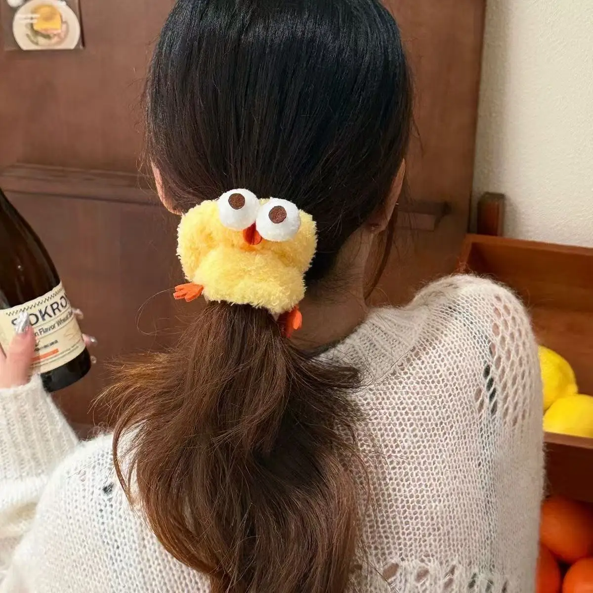 Cute Plush Chicken Hair Ties, Funny Cartoon Style, Sweet Girly Vibe, High‑Elastic Hair Bands for Autumn Winter