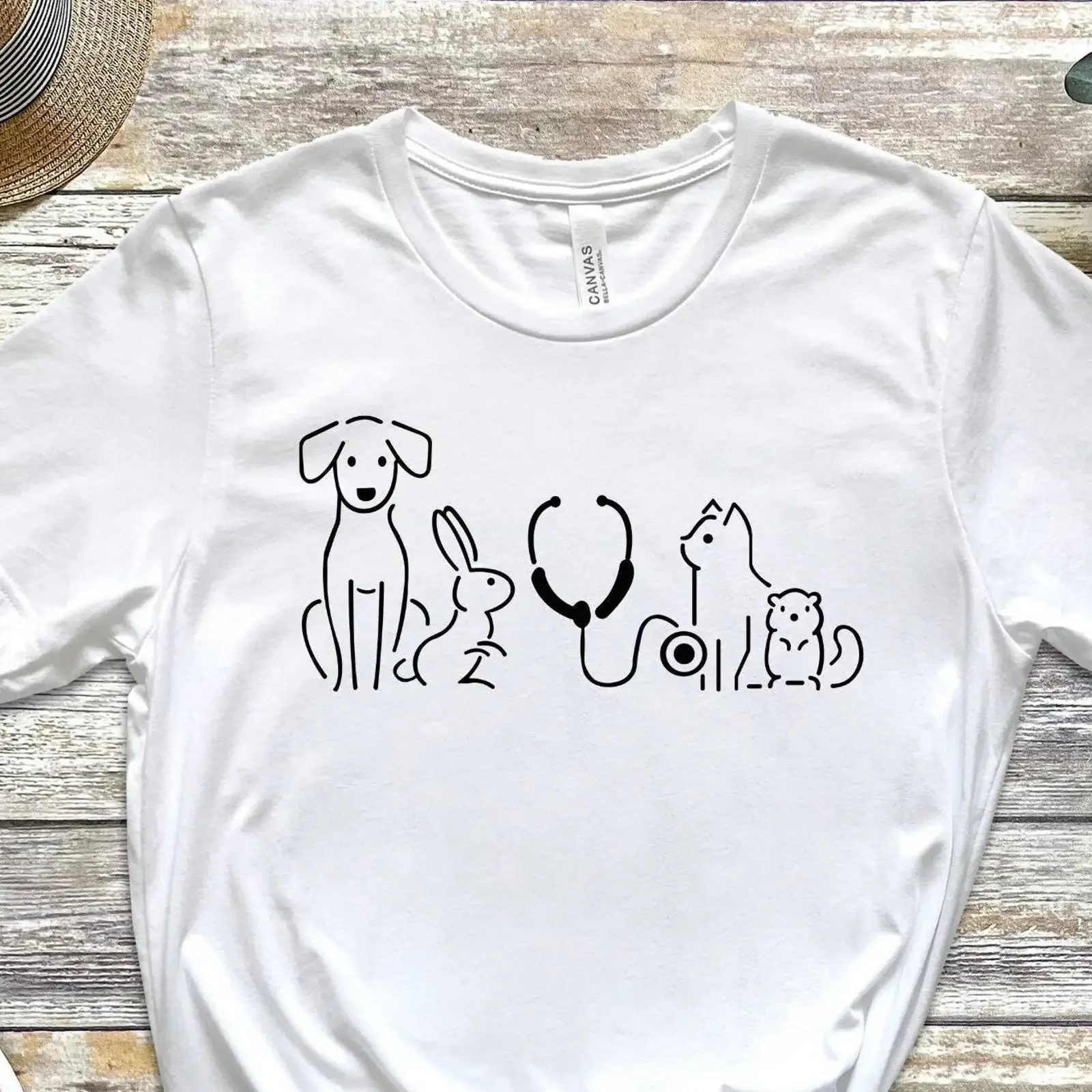 Veterinarian Cute Animals Stethoscope T Shirt Pet Clinic Animal Hospital Veterinary Medicine Vet Dog Cat Lover vintage Washed