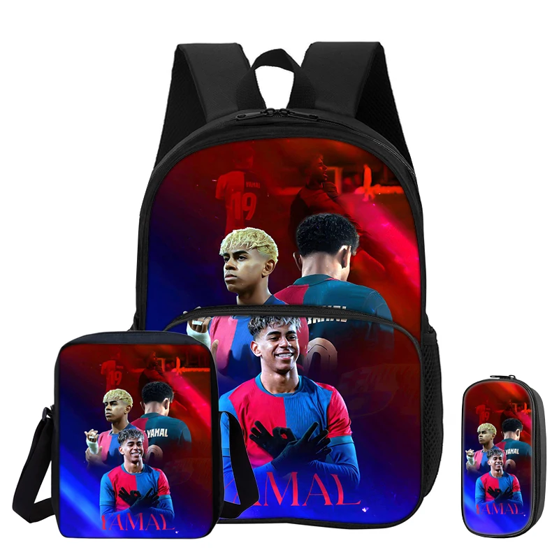 3Pcs set L-Lamin Yamal with Front Pocket Backpack Student School Bags Rucksack Sports Shoulder Bags Football Star Pencil Bag