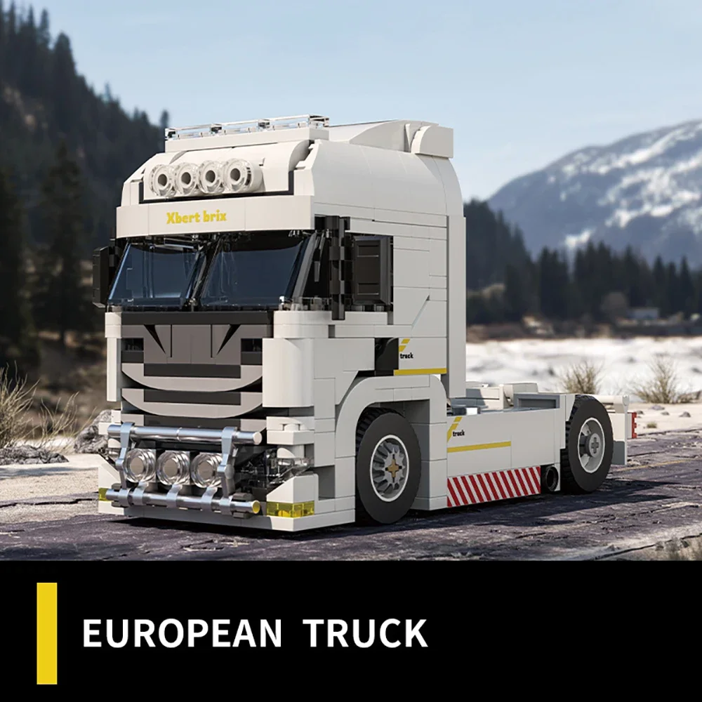 420Pcs European Heavy Truck Cab Building Blocks Set, Realistic Semi Tractor Truck Bricks Model, DIY Assembly Vehicle Toy