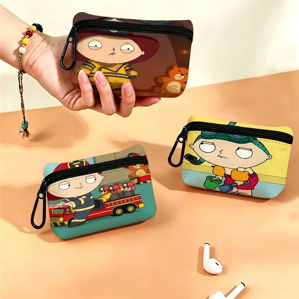 Cartoon Dog F-Family Guy Portable Oxford Fabric Mini Wallet Carabiner Design Small Coin Bag For Cards Keys Earphones