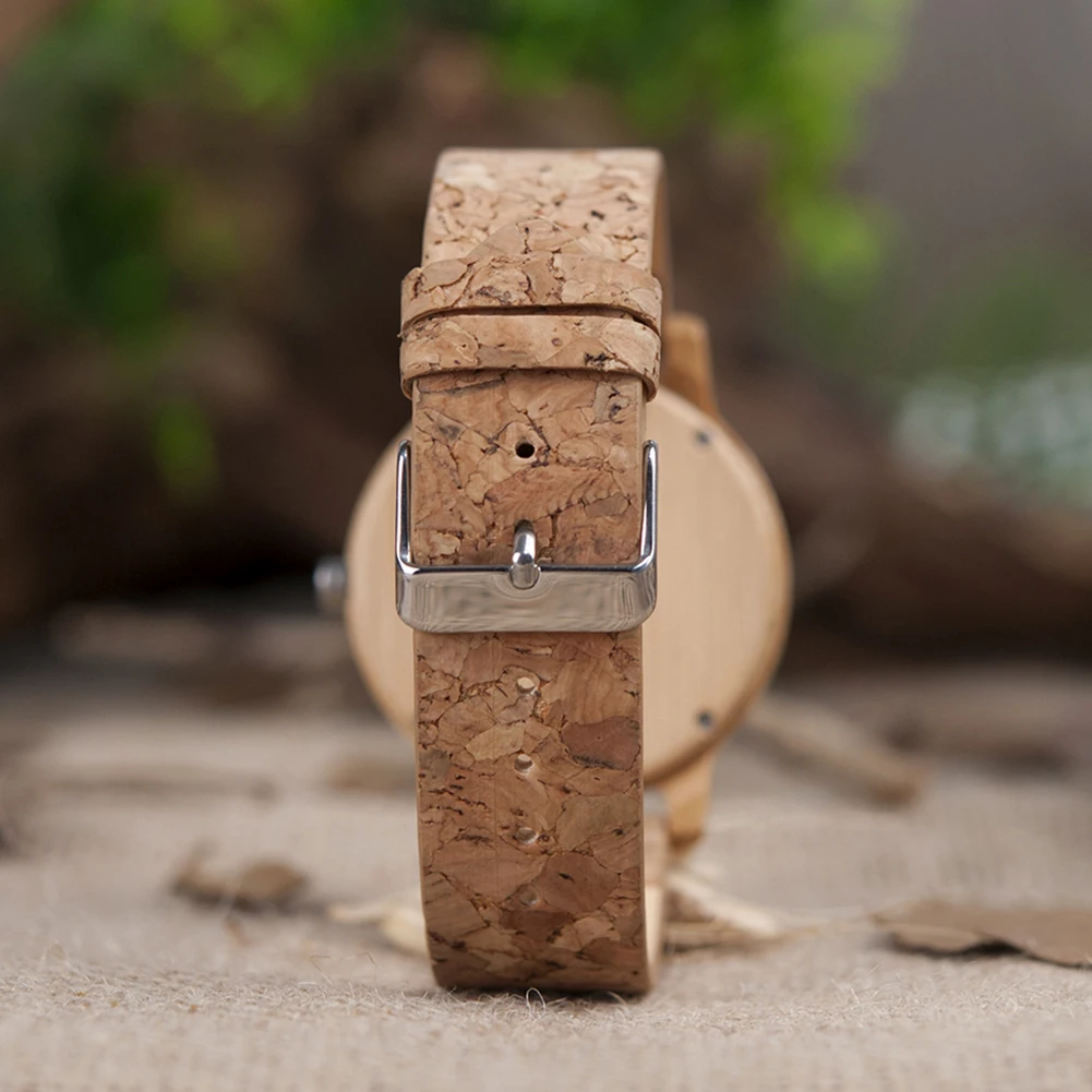 BOBO BIRD Couple Watch Bamboo Quartz Wristwatch For Lovers Men Women Cork Leather Strap Timepieces Great Gift Dropshipping