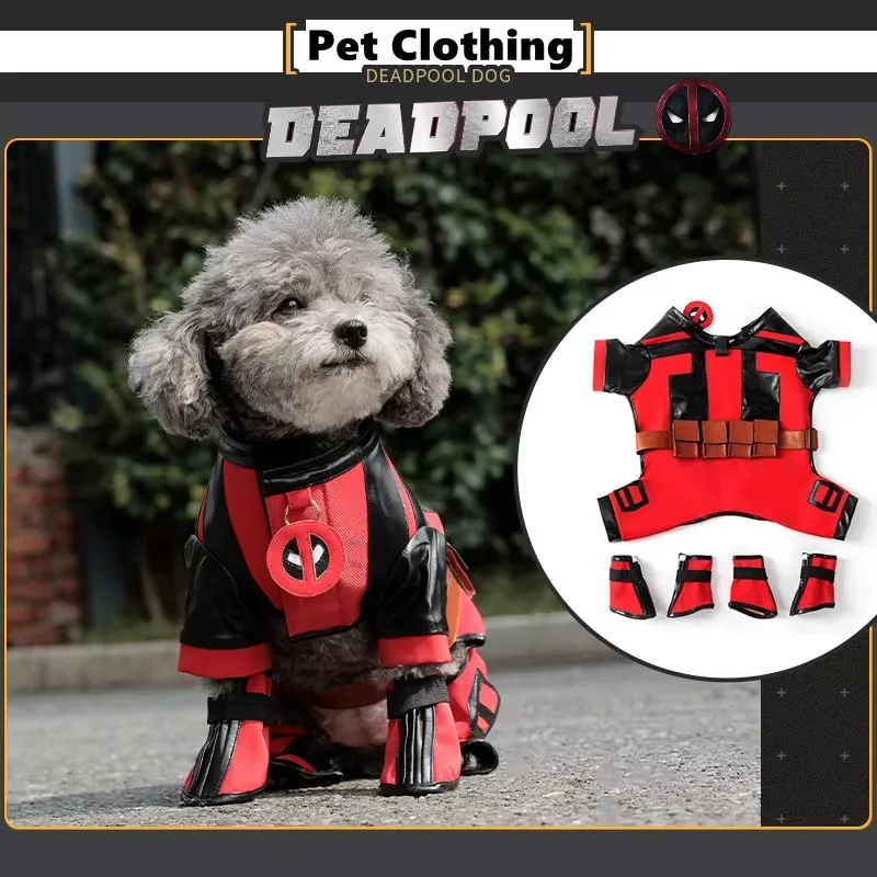 

Dogpool Cosplay Clothing Deadpool 3 Wolverine Pets Dogs Cats Jumpsuits Shoe Covers Halloween Carnival Funny Cute Costume Set