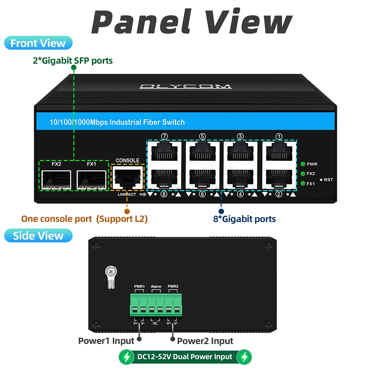 OEM Factory Gigabit 8 Port Network Switch Managed Ethernet Switch 2SFP+8RJ45 Ports