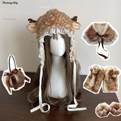 Japanese Furry Bomber Hats Christmas Socks Warm Ear Protection Xmas Deer Hat Plush Reindeer Furry Thicken Leg Warmers