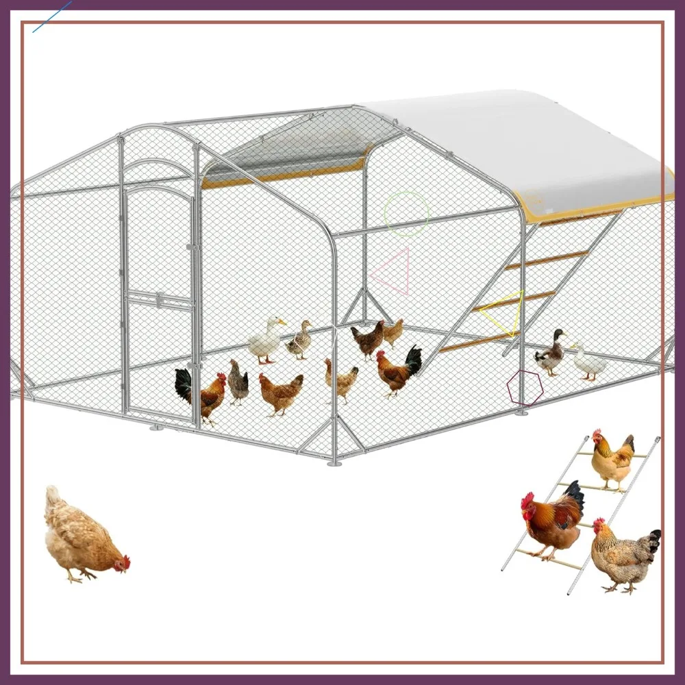 

Large Metal Chicken Coop 12.6FT with Weatherproof Cover, Secure Lock for Chickens Ducks Small Animals Outdoor