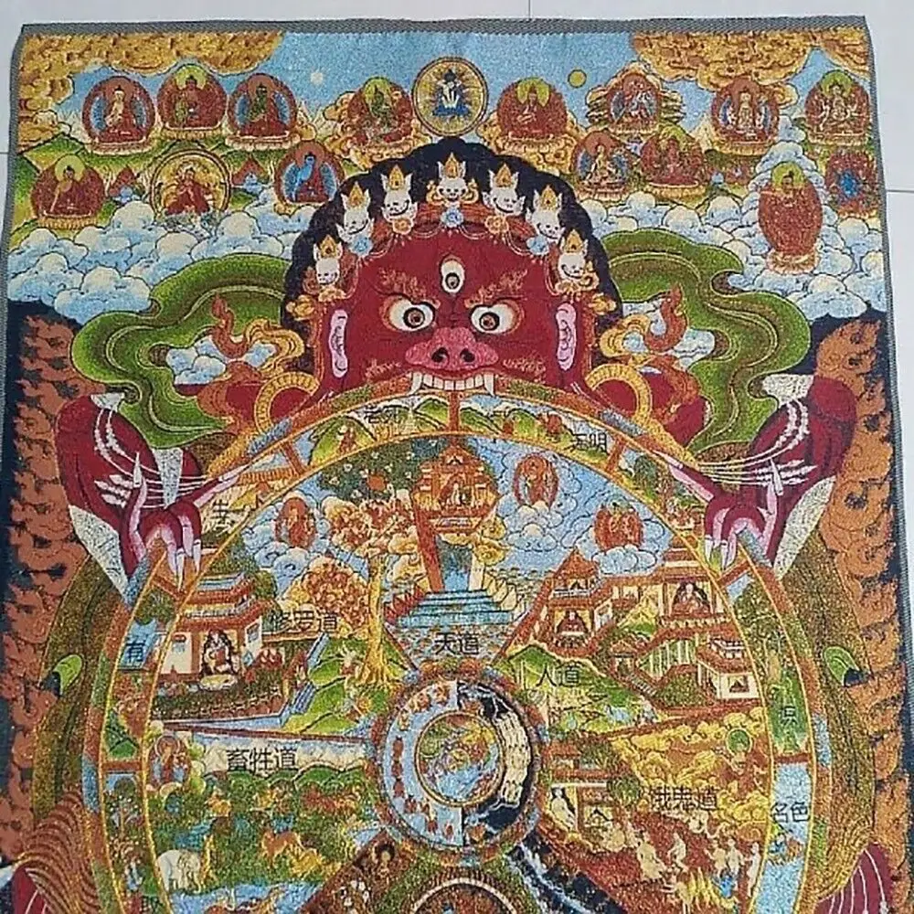 Buddhist Guardian Silk Painting Home Buddhist Hall Wall Decoration Feng Shui Auspicious Hanging