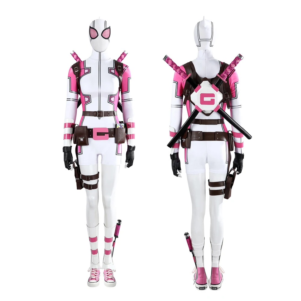 Gwen Poole Cosplay Costume Costume Gwen Pool Sexy Pink White Jumpsuit With Elastic Tight Fitting Halloween Party Costume