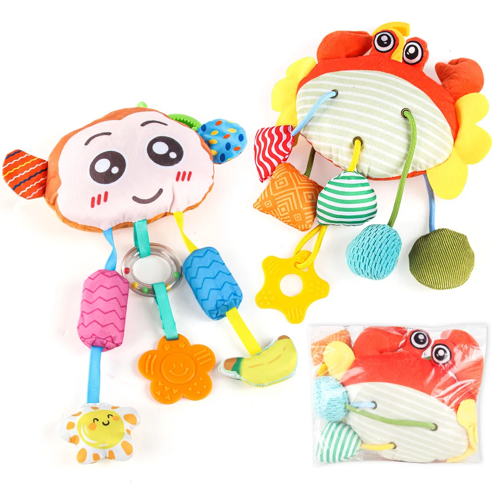 New Baby Soft Hanging Rattle Crinkle Squeaky Toy for Baby Animal Ring Plush Stroller Infant Car Bed Crib Travel Activity Hanging