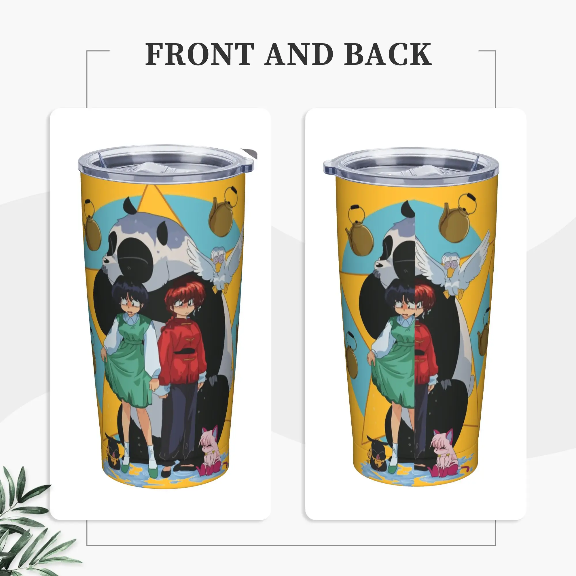Ranma Transformation Insulated Tumbler with Straws Lid  Stainless Steel Coffee Mugs Double Wall Water Bottle Cup, 20oz