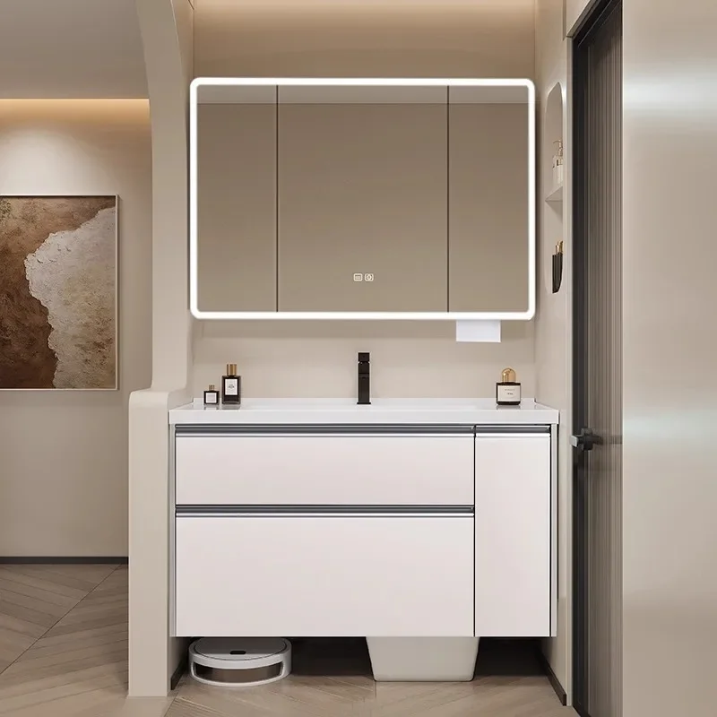 Japanese-style large storage bathroom cabinet combination drawer pull basket wash hand face table ceramic integrated basin whole