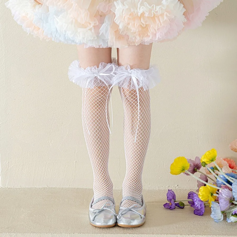 

New Hollow Out Leg Covers Lolita Mesh Pile Sock Bow Lace Ballet Style Compression Socks Gift