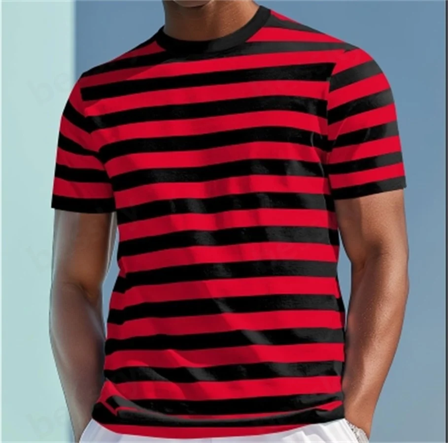 

Men's striped full printed shirt short sleeved t-shirt