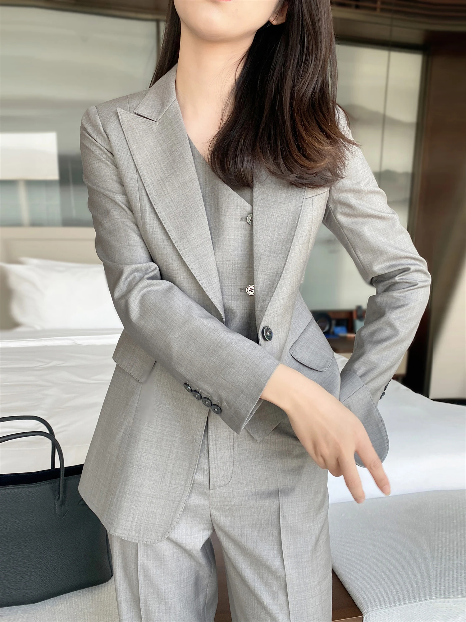 

Ele Light ey Busin Suit Vest Straight Leg Pants Profional Workwear Women's Commute Meeting Formal Outfit