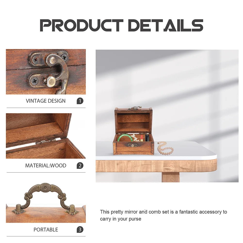 

2pcs Vintage Wood Jewelry Box Small Organizer For Rings Bracelets Necklaces Earrings Storage Case Gift Women Valentines