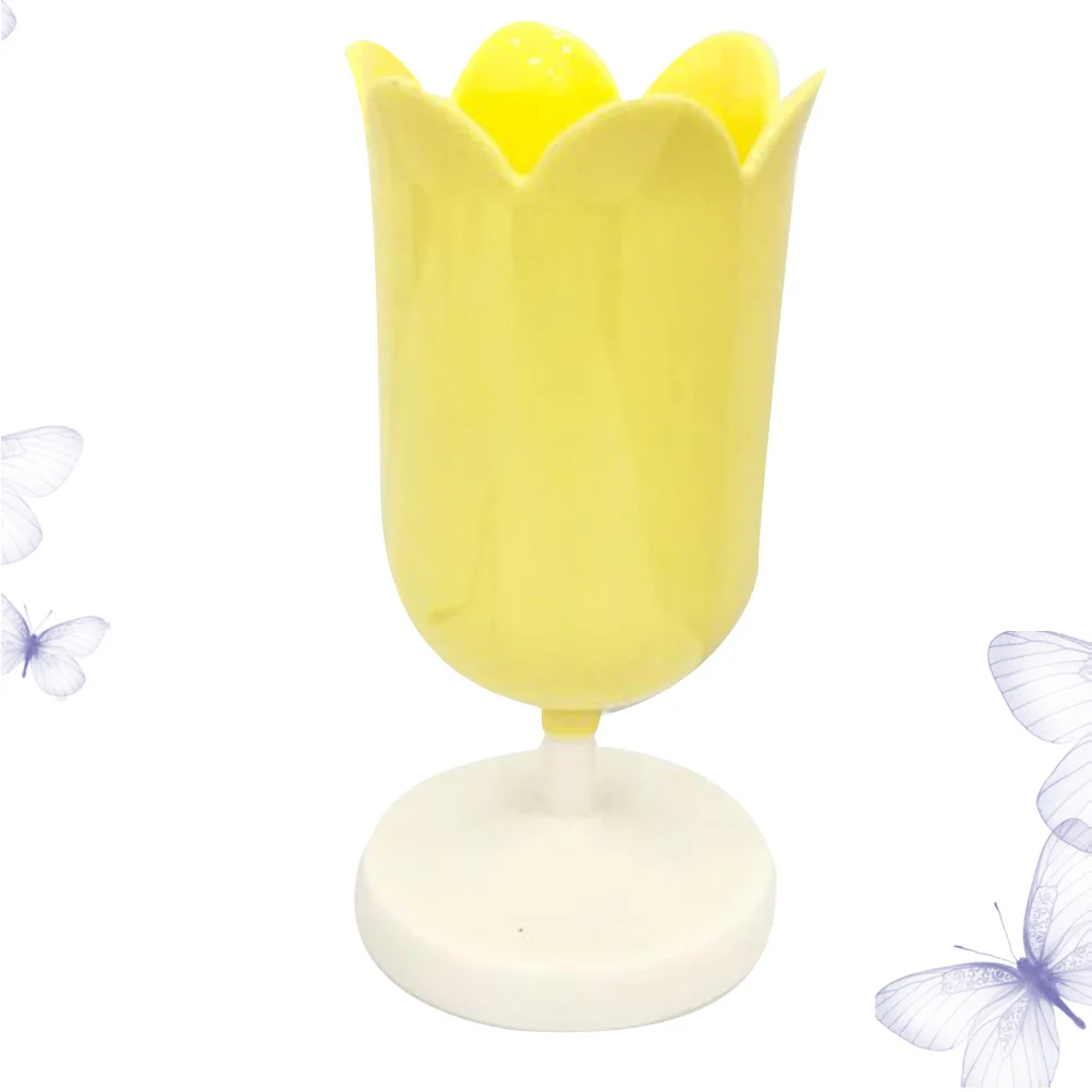 صندوق تخزين على شكل بتلة بلاستيكية، حامل قلم أصفر، منظم سطح المكتب لفرشاة مكياج المكتب والمنزل والمكتب