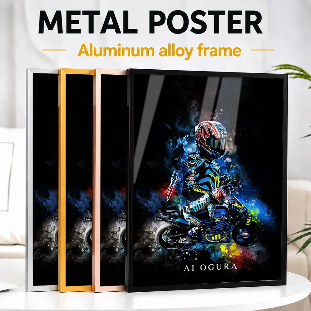 Ai Ogura Motorcycle Racing Metal Poster With Aluminum Alloy Frame Personalized Photo Colorful Pop Style Wall Art For Game Room
