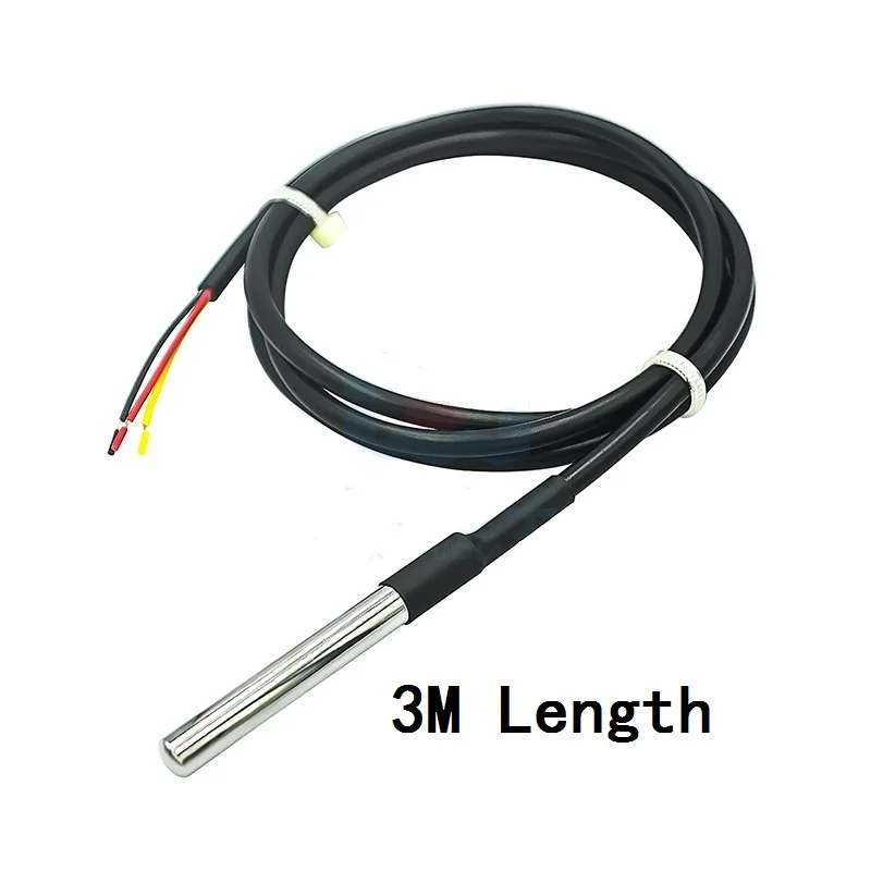 Stainless Steel Encapsulated Waterproof DS18B20 Temperature Probe Temperature Sensor DS18B20 Waterproof Cable 3M Length