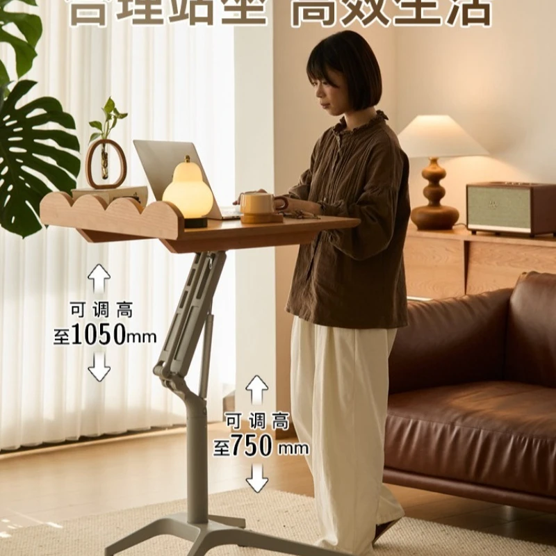 Lifting table, solid wood with wheels, computer square desk, bedside table, office standing desk