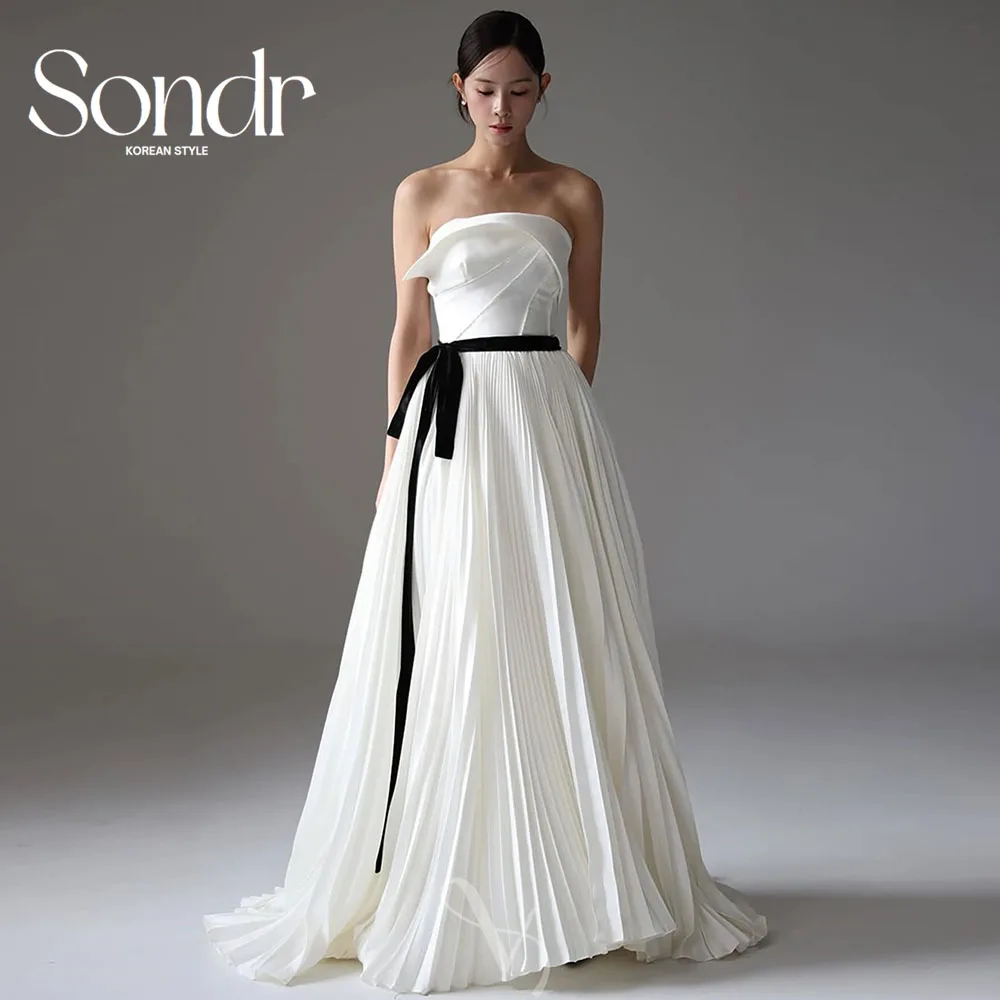 

Sondr Princess A Line Korean Wedding Dresses Strapless Pleated Corset Back Bridal Gown Customized Japanese Wedding Party Gown