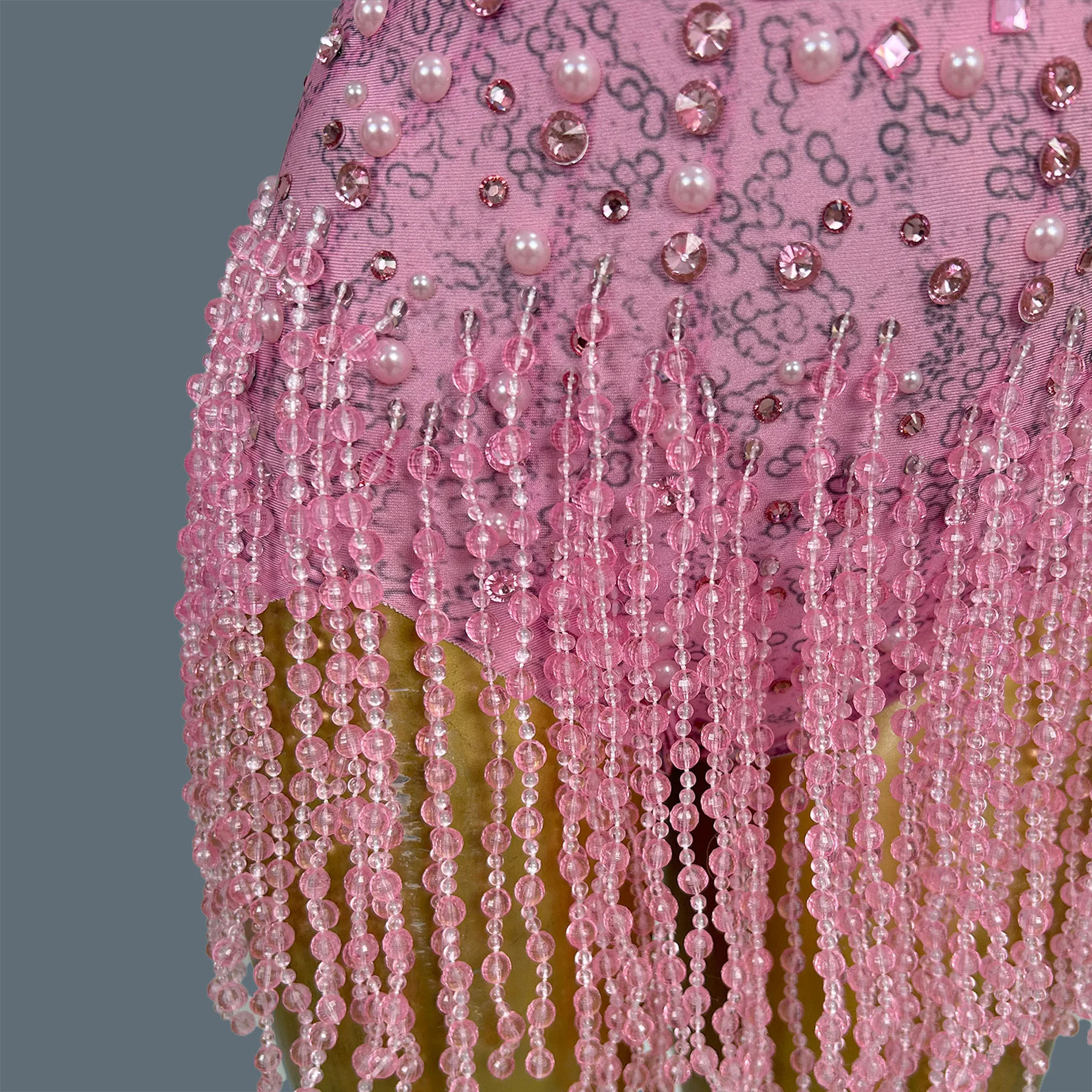 Strój sceniczny do klubu, z błyszczącymi kryształami, perłami, frędzlami, głęboki dekolt w serek, odkryte plecy, seksowny kombinezon do tańca, trykot, Bingzhui