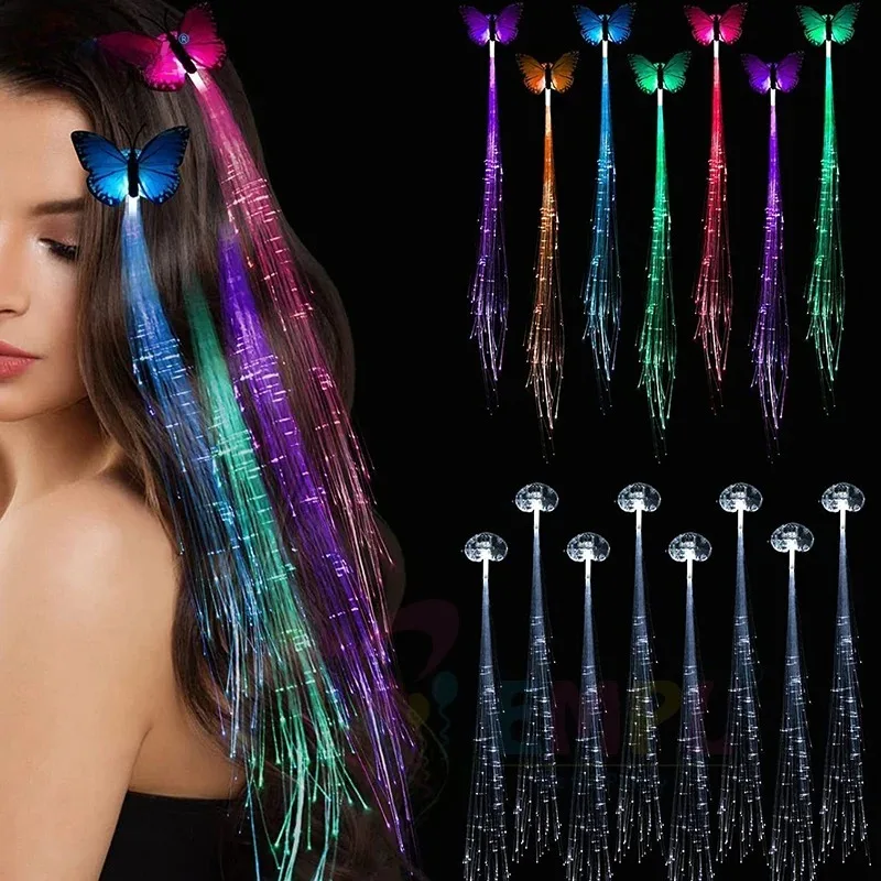 1-10PCS LED Glowing Hair Braid Neon Rope Light Glow in Dark for Halloween Xmas Decoration Party Favor Rave Accessory