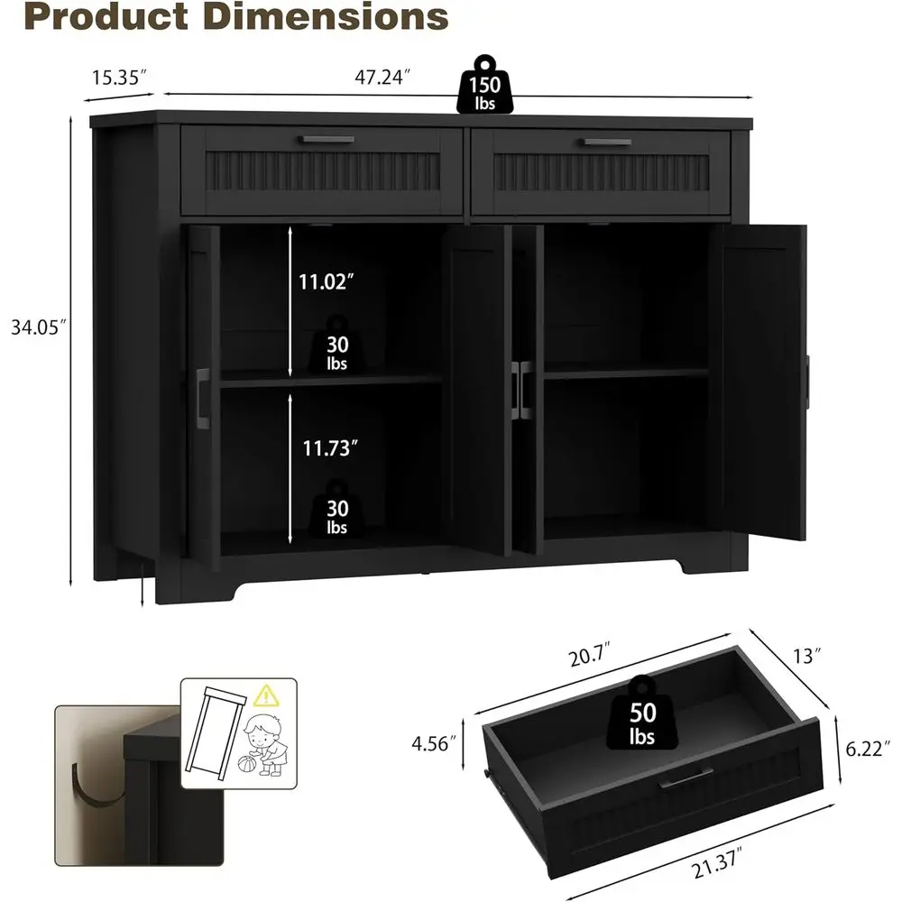 Buet Cabinet with 2 Storage Ders, armhouse Coee Bar Table with Storage and Adjustable Shel, 47.2