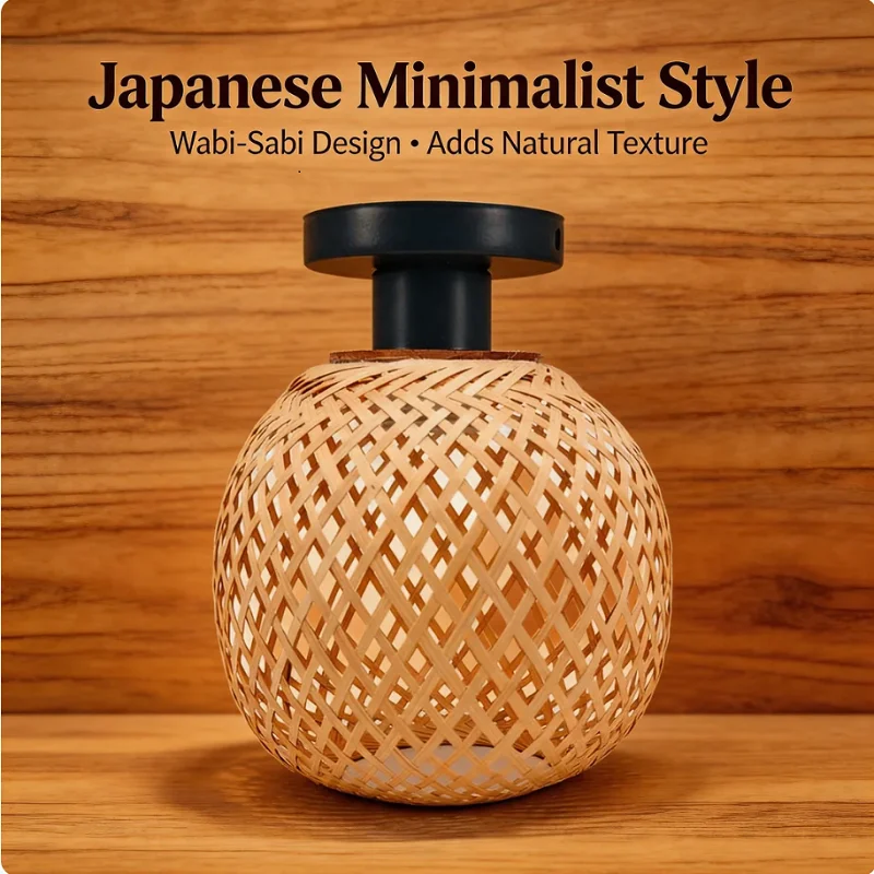 

Retro Bamboo Woven Ceiling Lamp E27 LED Light Fixture for Living Room Corridor Aisle Home Decor